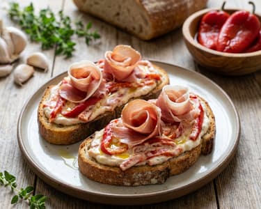 Pármai sonkás, sült kápiás bruschetta