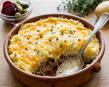 Leftover Meat Bake with Cheesy Mashed Potatoes