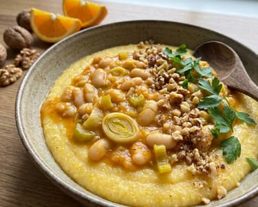 Orange white bean ragout with polenta