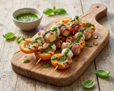 Grilled Skewers with Apricots, Pancetta, and Smoked Cheese