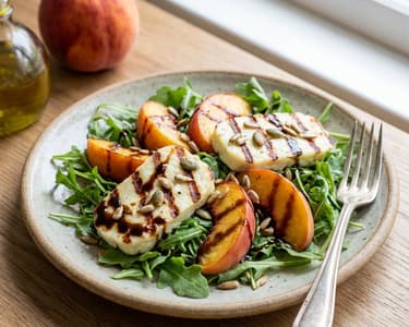 Grillezett halloumi sajtos és őszibarackos saláta
