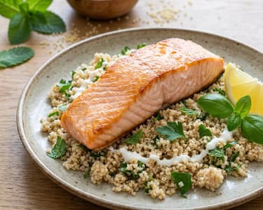 Baked Salmon with Herb Whole Wheat Couscous