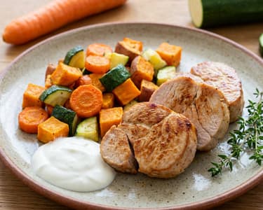 Turkey breast steak with roasted vegetables