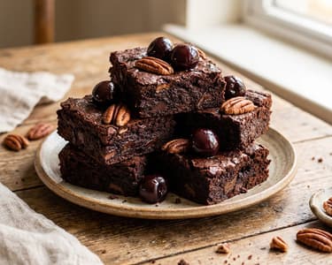 Vegán meggyes-pekándiós brownie | Szaftos és csokoládés