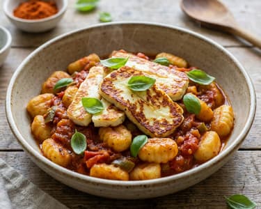 Nyári lecsós gnocchi grillezett halloumival | Gyors nyári ebéd