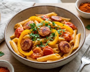 Krémes lecsós penne kolbásszal | Gyors nyári vacsora