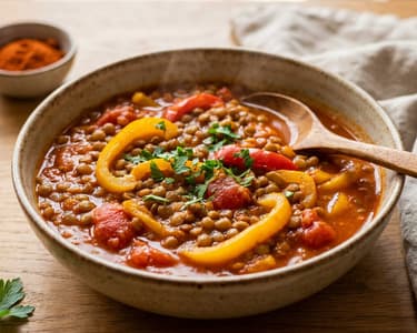 Vegán lencsés lecsó | Gazdag nyári egytálétel
