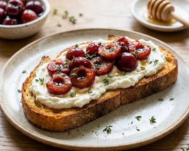 Whipped feta toast with roasted cherries | Special summer breakfast