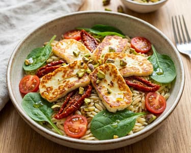 Mediterranean Orzo Salad with Halloumi | Colorful Summer Bowl