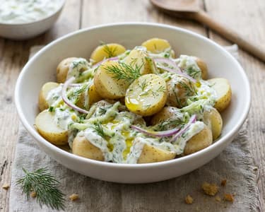 Görög újkrumpli saláta tzatziki öntettel | Friss nyári köret