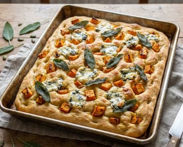 Pumpkin and sage focaccia with Gorgonzola