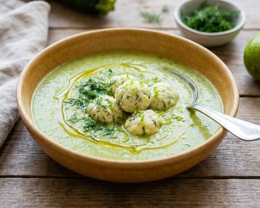 Creamy lime zucchini soup with cottage cheese dumplings | Refreshing summer soup