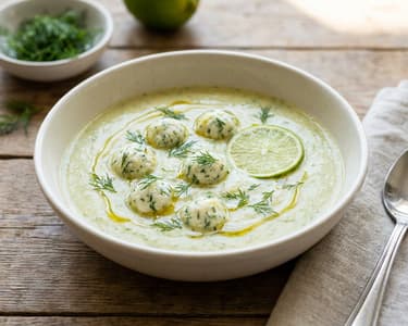 Lime Zucchini Cream Soup | With Dill Cottage Cheese Dumplings