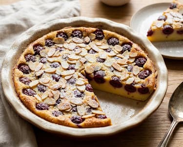 Meggyes clafoutis mandulával | Francia nyári tejes pite