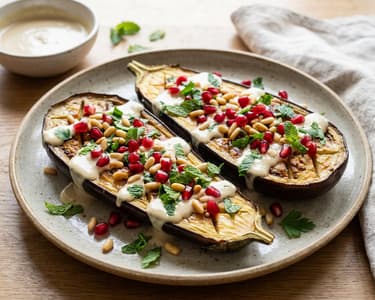 Roasted Eggplant with Tahini and Pomegranate | Summer Dinner