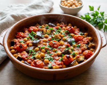 Mediterrán tepsis padlizsán | Fűszeres csicseriborsóval