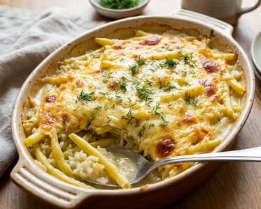 Layered wax beans with dill and sour cream | Homestyle summer casserole
