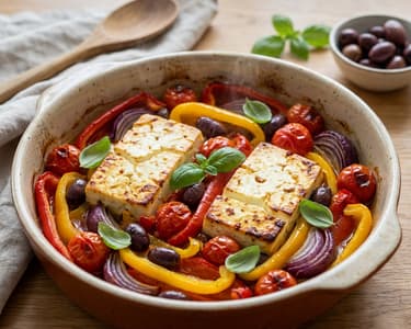 Mediterrán tepsis sült paprika fetával | Nyári ízek