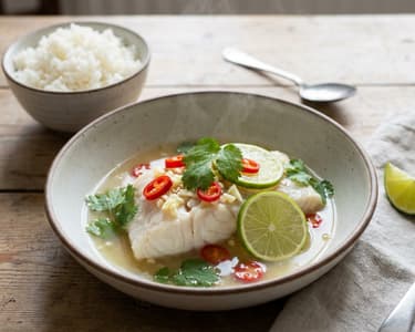 Thai párolt tőkehal lime-mal és chilivel | Pla Nueng Manao