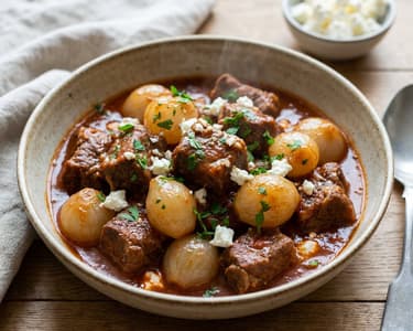 Görög bárány stifado | Omlós ragu édes gyöngyhagymával