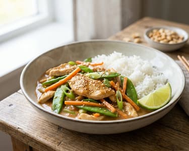 Peanut butter chicken with wok vegetables | Quick Asian dinner