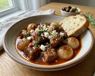 Görög bárány stifado | Omlós ragu gyöngyhagymával