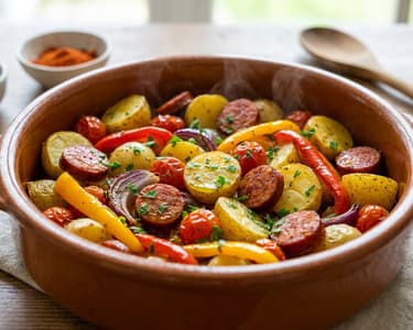 Baked Lecsó Potatoes with Sausage | Juicy Summer Classic