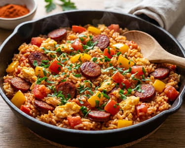 Hungarian Lecsó Fried Rice | Crispy Leftover Skillet Dish
