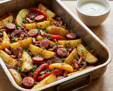 Hungarian Style Baked Potatoes | With Sausage and Crispy Bacon
