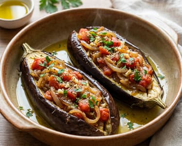 Mediterranean Imam Bayildi | Baked Stuffed Eggplant