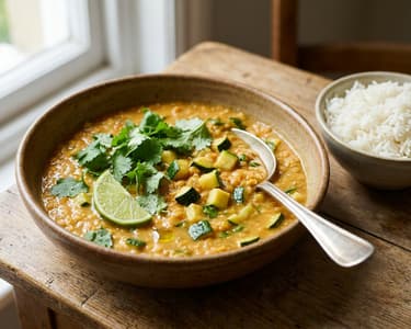 Zucchini red lentil dhal | Creamy Indian vegetable curry