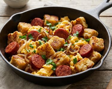 Pan-fried bread dumplings with sausage | Quick leftover lunch