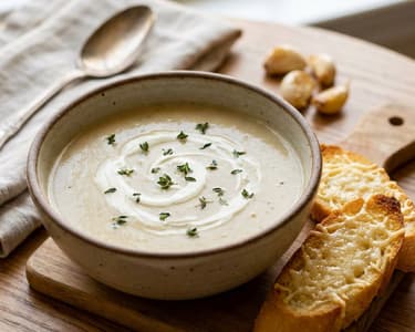 Francia sült fokhagymakrémleves | Parmezán ropogóssal
