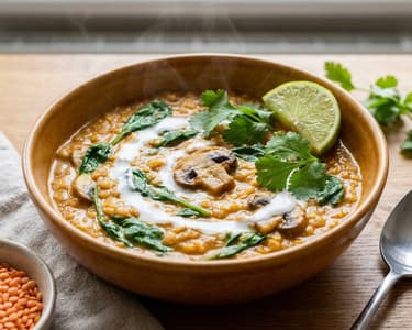 Mushroom Red Lentil Curry | Creamy Indian One-Pot Dish