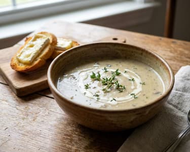 Francia póréhagymás gombaleves | Meleg brie pirítóssal
