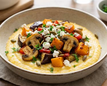 Sautéed Autumn Vegetables with Sheep Cheese Polenta | Seasonal Dish