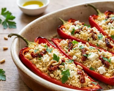 Roasted Kapia Peppers Stuffed with Couscous | Mediterranean Baked Delicacy