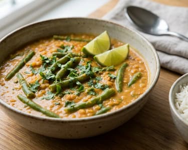 Green bean red lentil curry | Creamy Indian one-pot dish