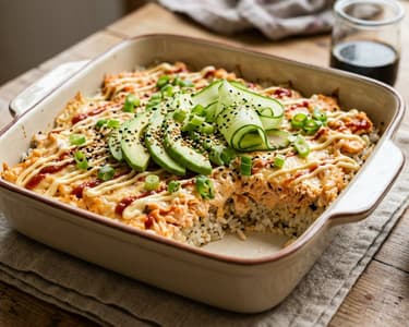 Sushi Bake | Tepsis sült sushi lazaccal és fűszeres krémmel