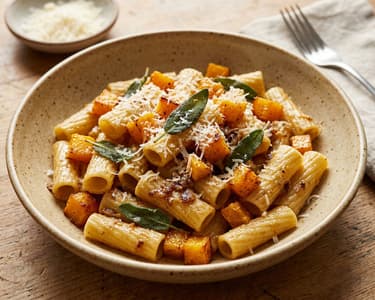 Sütőtökös rigatoni pirított zsályával | Gyors őszi tészta