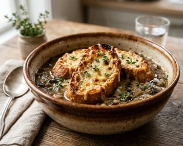 Francia gratinírozott gombaleves | Ropogós sajtos bagettel