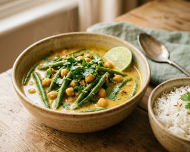 Zöldbabos csicseriborsó curry | Illatos indiai egytál