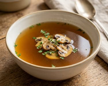 Francia erdei gomba-consommé kakukkfűvel