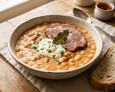 Traditional Bean Stew with Sour Cream | With Juicy Smoked Pork Shoulder