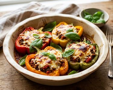 Mediterrán lencsével töltött sült paprika