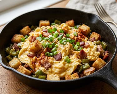 Rustic Scrambled Eggs with Bread | Crispy Leftover-Saver Dish