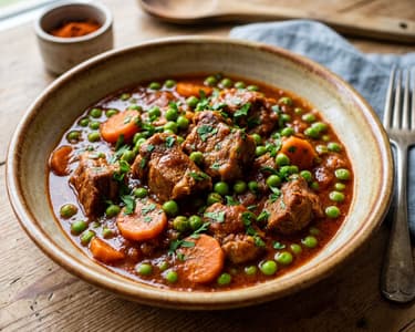 Pork ragout with green peas
