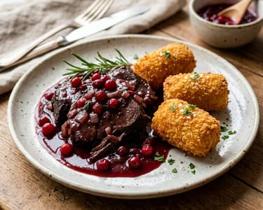 Vörösboros szarvascomb áfonyával | Ropogós krokettel