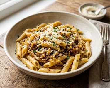 Italian Savoy Cabbage Penne | Garlic and Parmesan Pasta