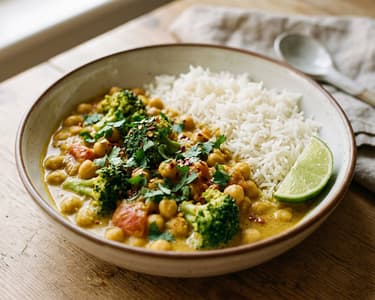 Brokkolis csicseriborsó curry | Krémes indiai egytálétel